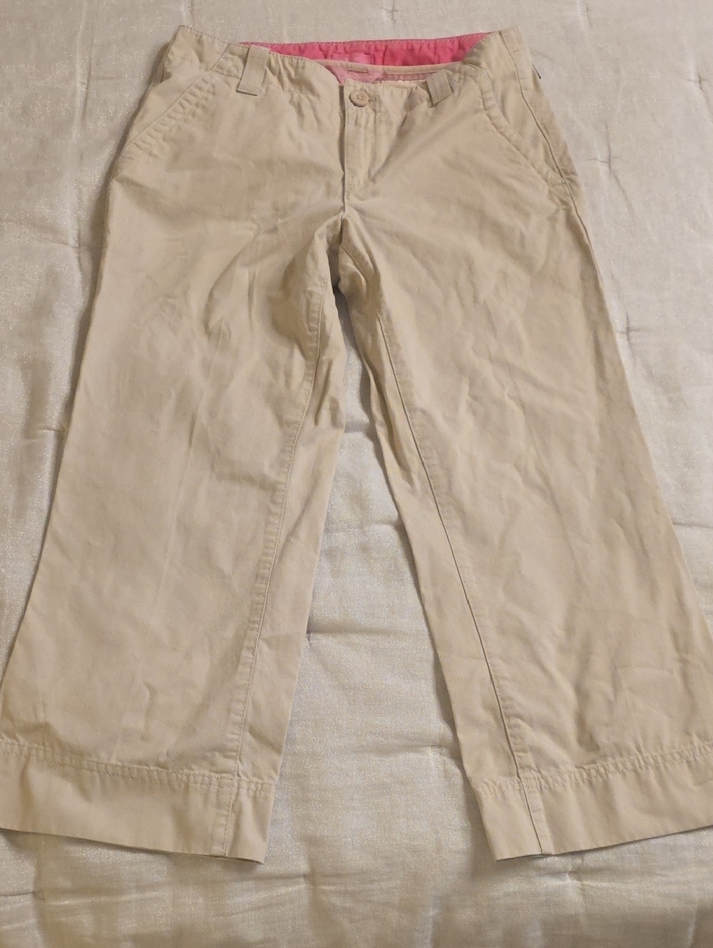 Lilly Pulitzer Beige Cropped Chino Pants with Pink Waistband Size 2
